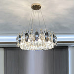 Lustre Brilhante em Cristal K9 de Luxo Redondo: 8 Lâmpadas D60cm x H22.8cm (D23.6" x H9") Ouro