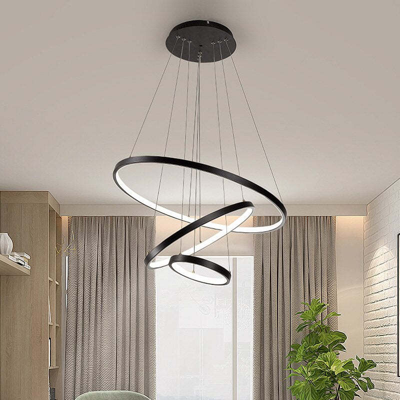 Lustre Elegante com 3 Aros - Yumanira Preto