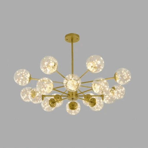 Lustre Esplendor - Lustre de esferas de vidro Ouro - 16 cabeças