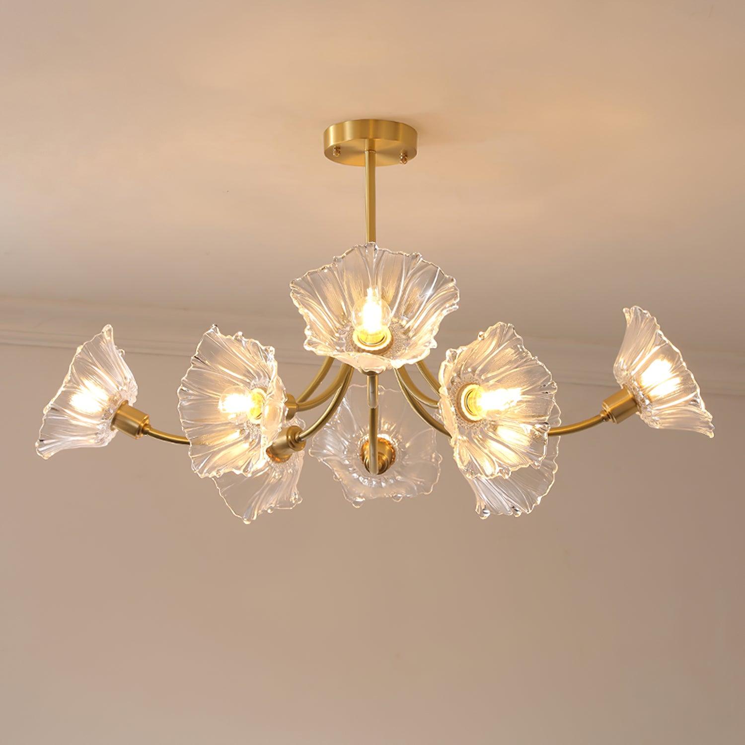 Lustre Floral de Vidro Kalin Latão & Transparente