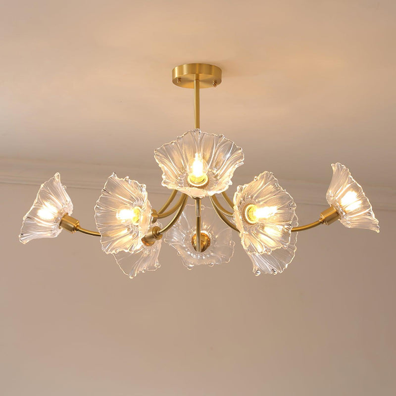 Lustre Floral de Vidro Kalin Latão & Transparente