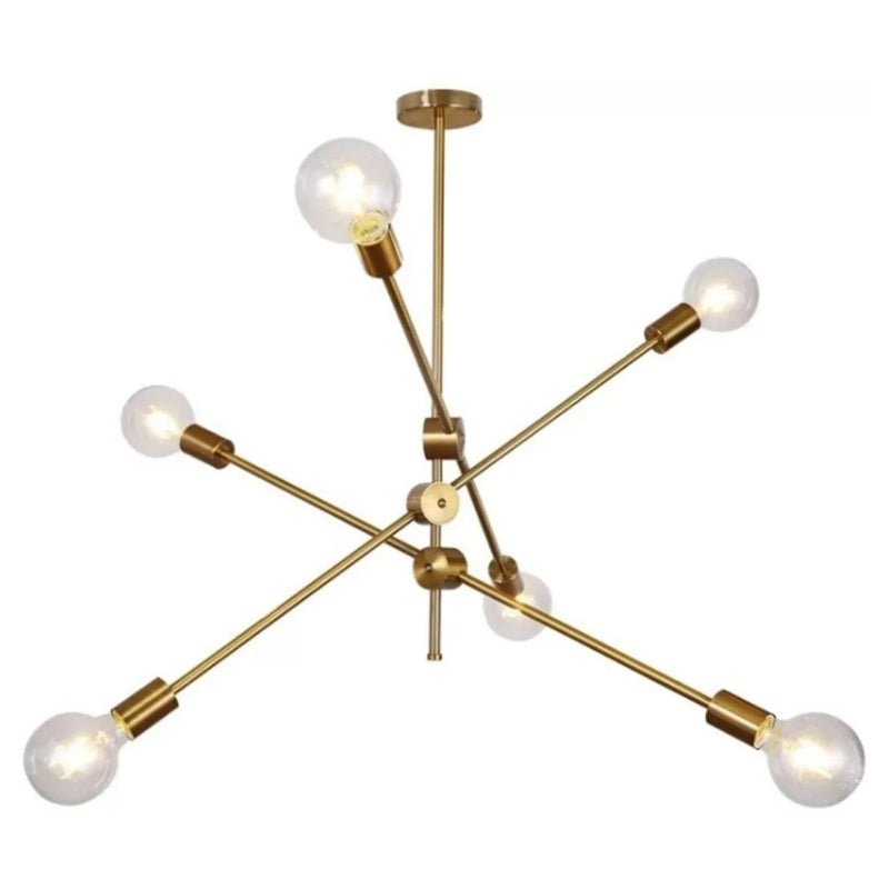 Lustre Lucca Estilo Sputnik dos Anos 50 6 cabeçotes de luz Dourado