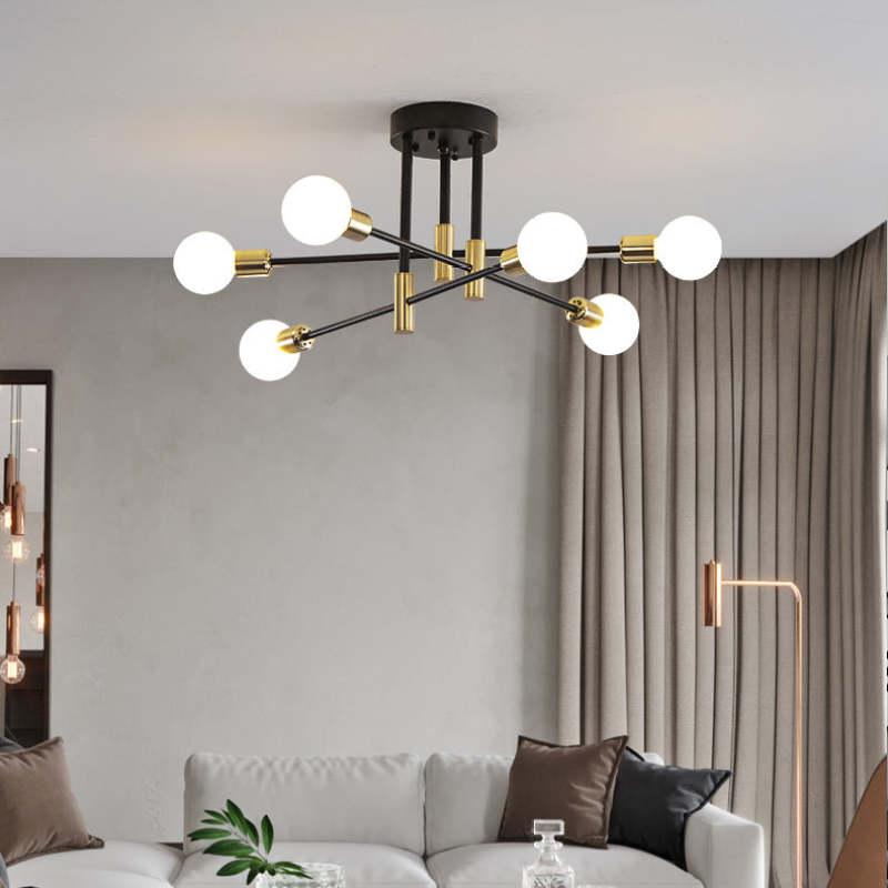 Lustre Orbital | Cúpula de Vidro 6 Lâmpadas Incandescentes Lâmpada Incandescente Branca de Pássaro - Luz Quente