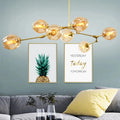 Lustre Sputnik de Vidro Bolha com Design Bifurcado Dourado Âmbar
