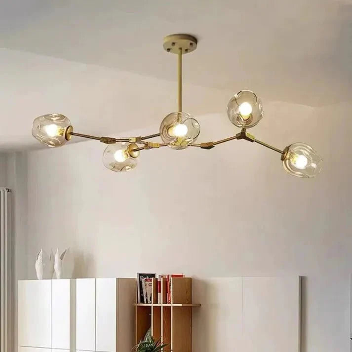 Lustre Sputnik de Vidro Bolha com Design Bifurcado Dourado Cinza