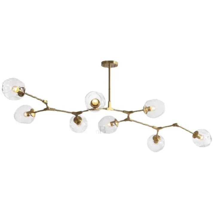 Lustre Sputnik de Vidro Bolha com Design Bifurcado Dourado Transparente