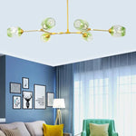 Lustre Sputnik de Vidro Bolha com Design Bifurcado Dourado Verde