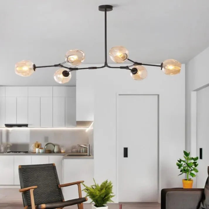 Lustre Sputnik de Vidro Bolha com Design Bifurcado Preto Âmbar