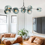 Lustre Sputnik de Vidro Bolha com Design Bifurcado Preto Azul 8 cabeças-L70.8" x A39.3" L180cm x A100cm