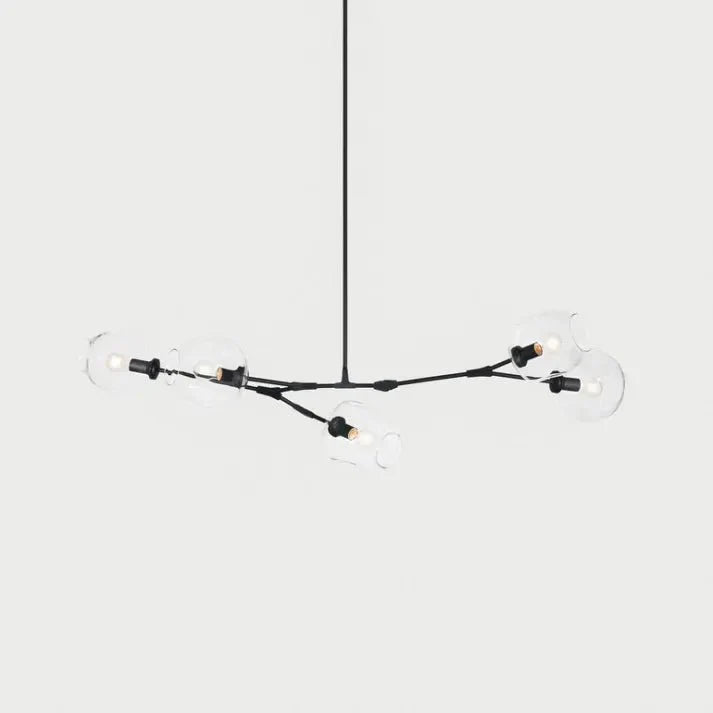 Lustre Sputnik de Vidro Bolha com Design Bifurcado Preto 5 cabeças-L51.1" x A31.4" L130cm x A80cm
