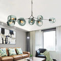 Lustre Sputnik de Vidro Bolha com Design Bifurcado Preto Cinza