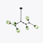 Lustre Sputnik de Vidro Bolha com Design Bifurcado Preto Verde 7 cabeças-L59" x A35.4" L150cm x A90cm