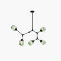 Lustre Sputnik de Vidro Bolha com Design Bifurcado Preto Verde 5 cabeças-L51.1" x A31.4" L130cm x A80cm