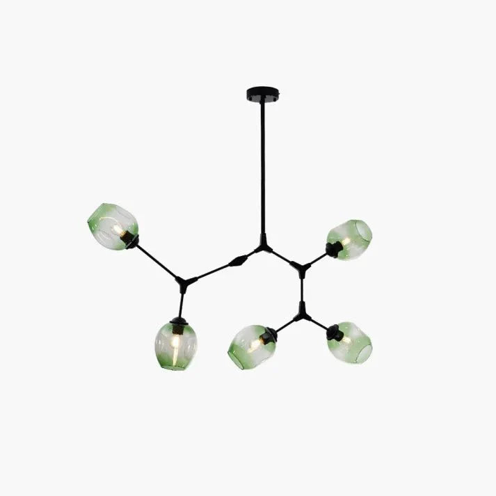 Lustre Sputnik de Vidro Bolha com Design Bifurcado Preto Verde 5 cabeças-L51.1" x A31.4" L130cm x A80cm