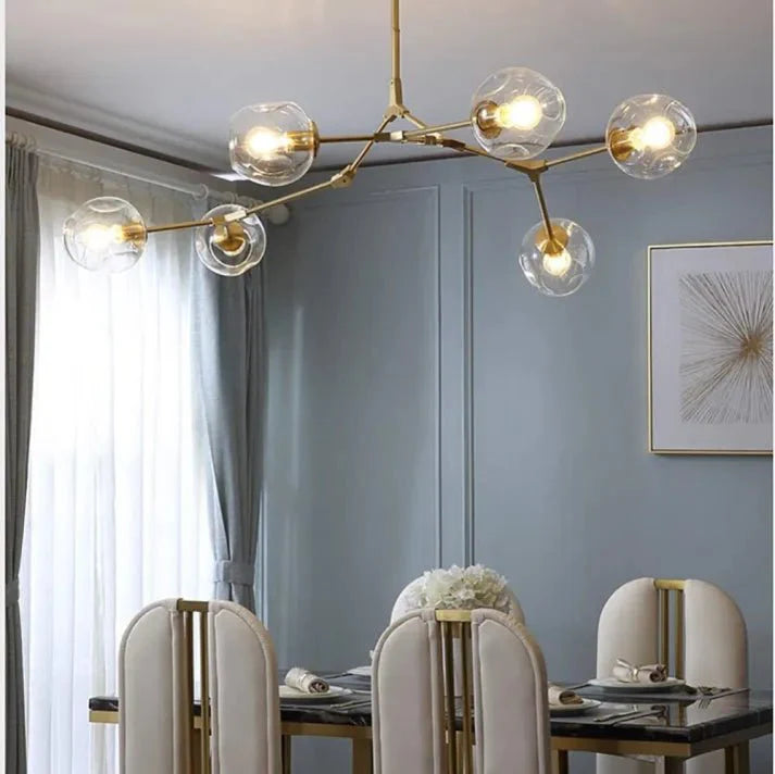 Lustre Sputnik de Vidro Bolha com Design Bifurcado