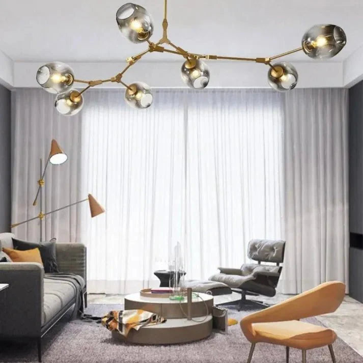 Lustre Sputnik de Vidro Bolha com Design Bifurcado
