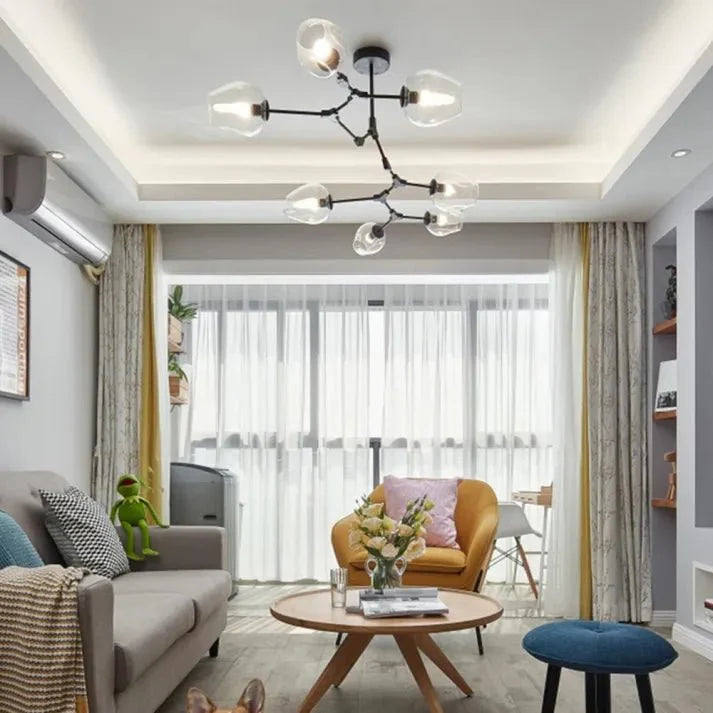 Lustre Sputnik de Vidro Bolha com Design Bifurcado