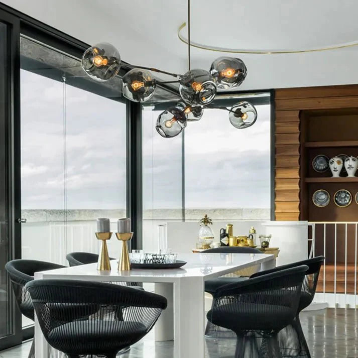 Lustre Sputnik de Vidro Bolha com Design Bifurcado