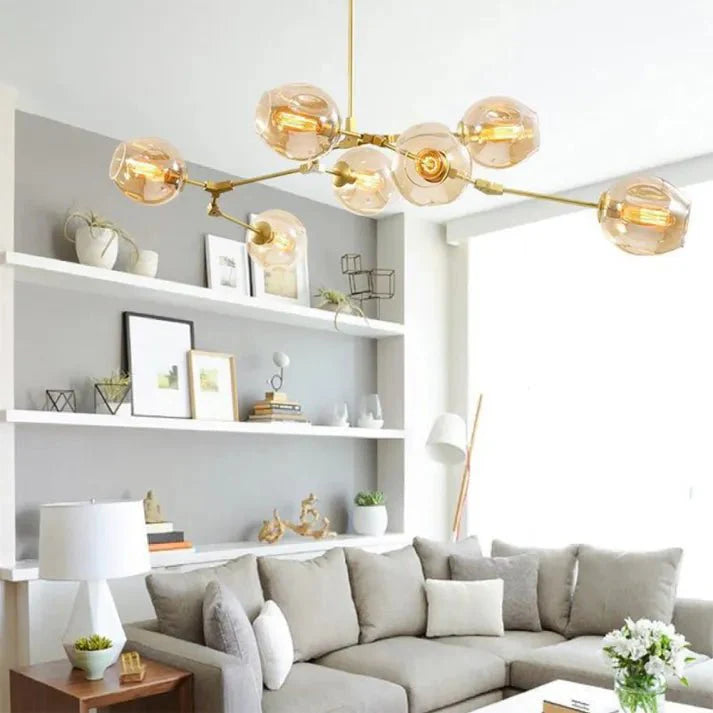 Lustre Sputnik de Vidro Bolha com Design Bifurcado