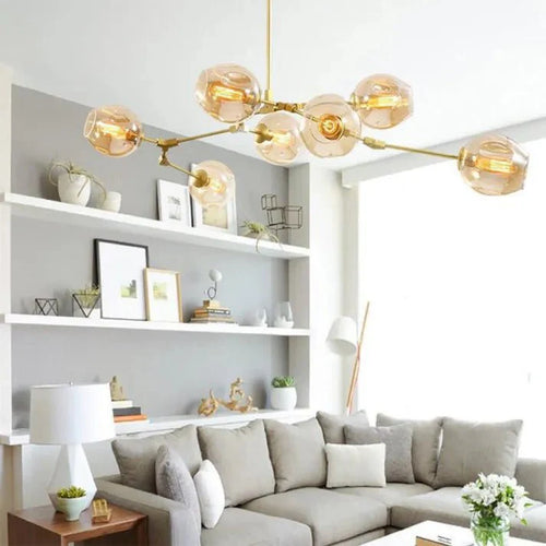 Lustre Sputnik de Vidro Bolha com Design Bifurcado