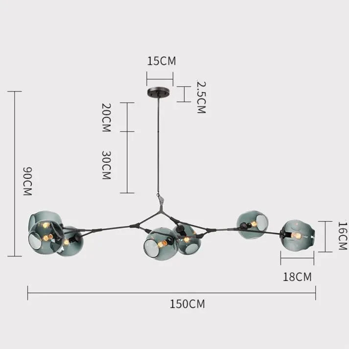 Lustre Sputnik de Vidro Bolha com Design Bifurcado