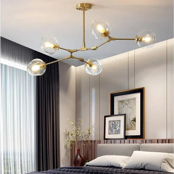 Lustre Sputnik de Vidro Bolha com Design Bifurcado