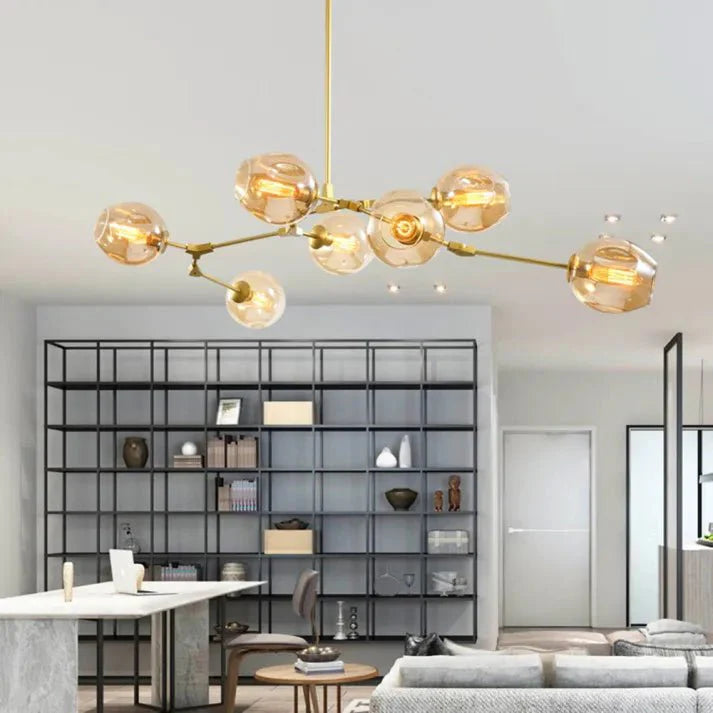 Lustre Sputnik de Vidro Bolha com Design Bifurcado