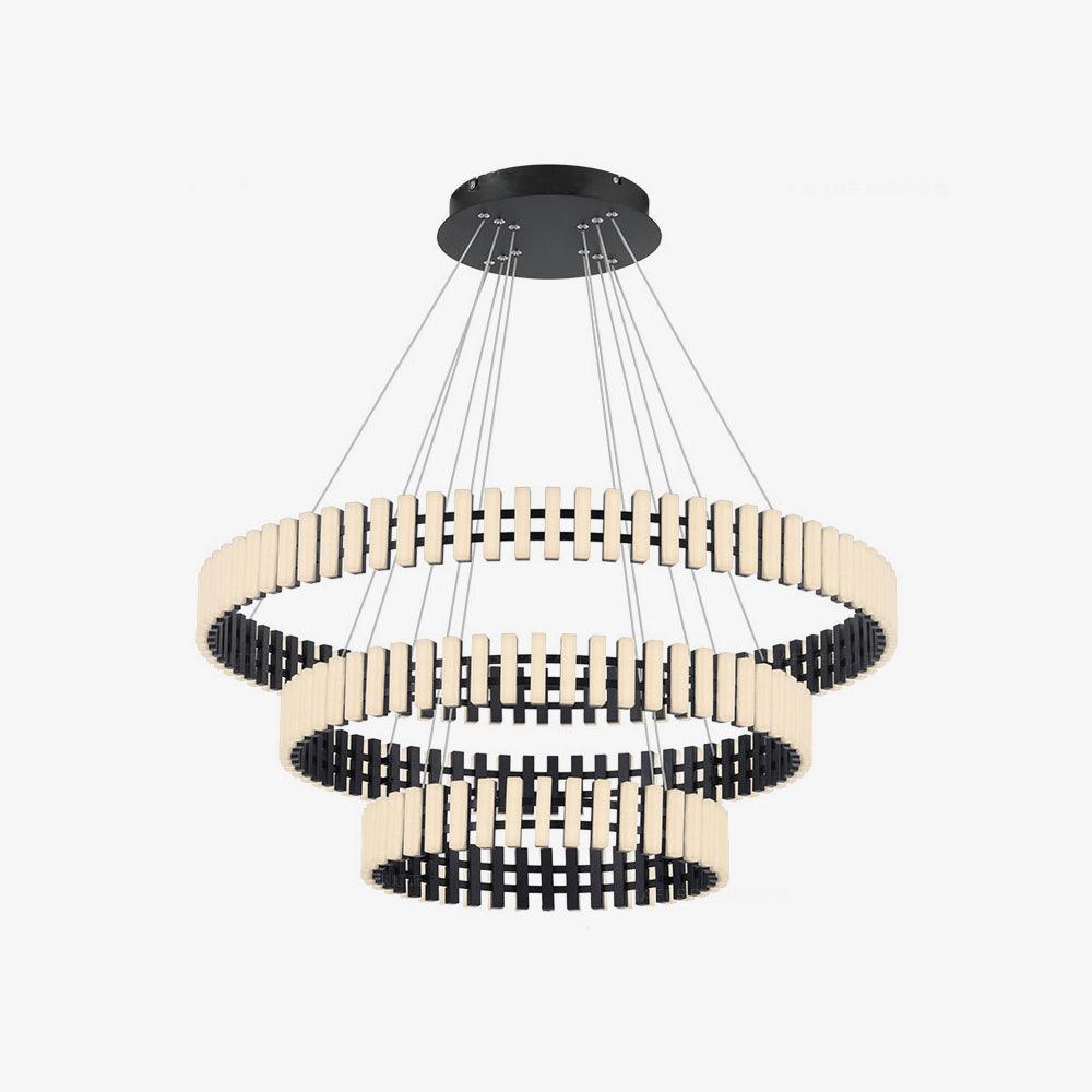 Lustre Suspenso com Iluminação LED ∅ 15.7″ + ∅ 23.6″ + ∅ 31.5″ x H 59″ Preto & Branco