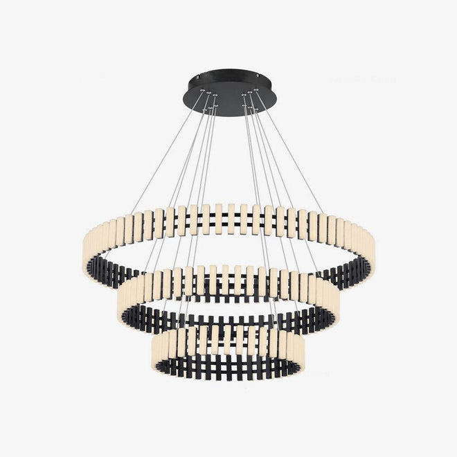 Lustre Suspenso com Iluminação LED ∅ 15.7″ + ∅ 23.6″ + ∅ 31.5″ x H 59″ Preto & Branco