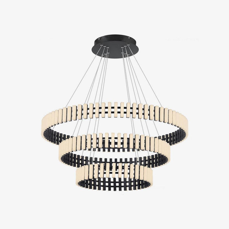 Lustre Suspenso com Iluminação LED ∅ 15.7″ + ∅ 23.6″ + ∅ 31.5″ x H 59″ Preto & Branco