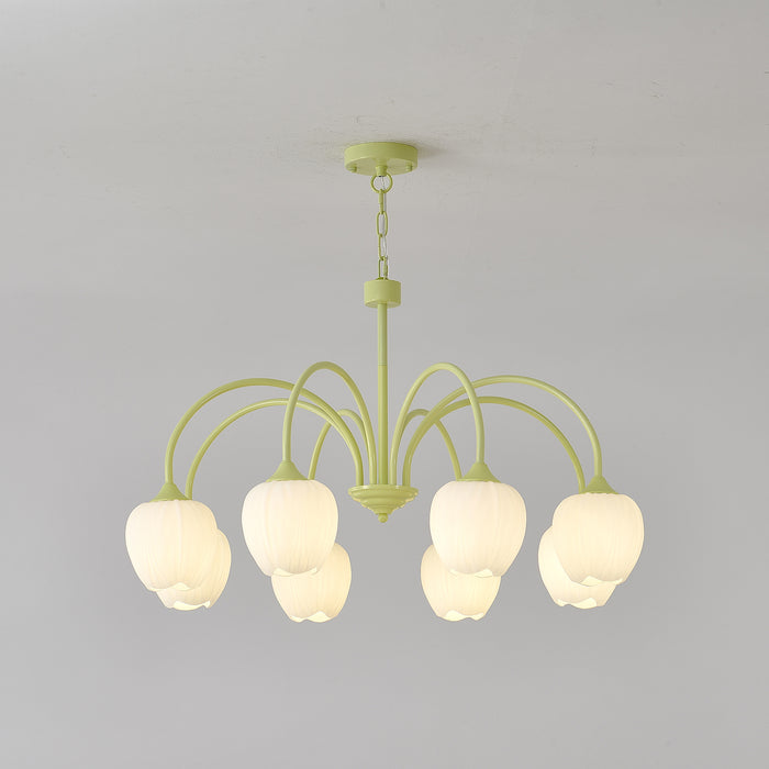 Lustre Tulipa Matcha Matcha & Vidro Branco 5 Braços ∅ 24.4″ x A 15.7″ Diâmetro 62cm x A 40cm