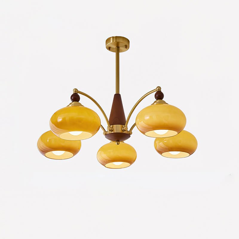 Lustre Vintage Melódico Cor Caramelo 5 Cabeças Diâmetro 76cm x Altura 30cm ∅ 29.9″ x H 11.8″