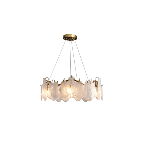 Lustre contemporâneo de vidro com 6 luminárias e nuvens com fios reguláveis