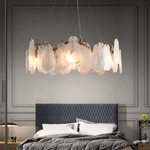 Lustre contemporâneo de vidro com 6 luminárias e nuvens com fios reguláveis