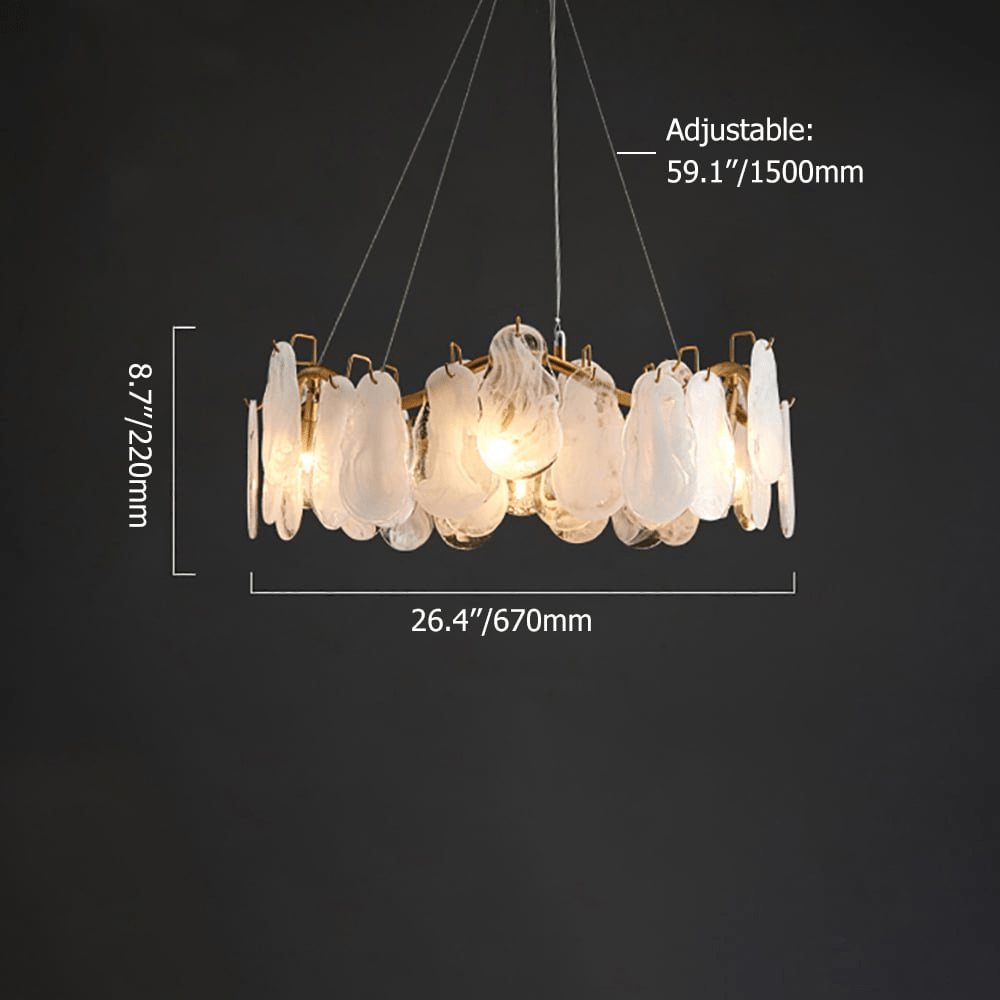 Lustre contemporâneo de vidro com 6 luminárias e nuvens com fios reguláveis