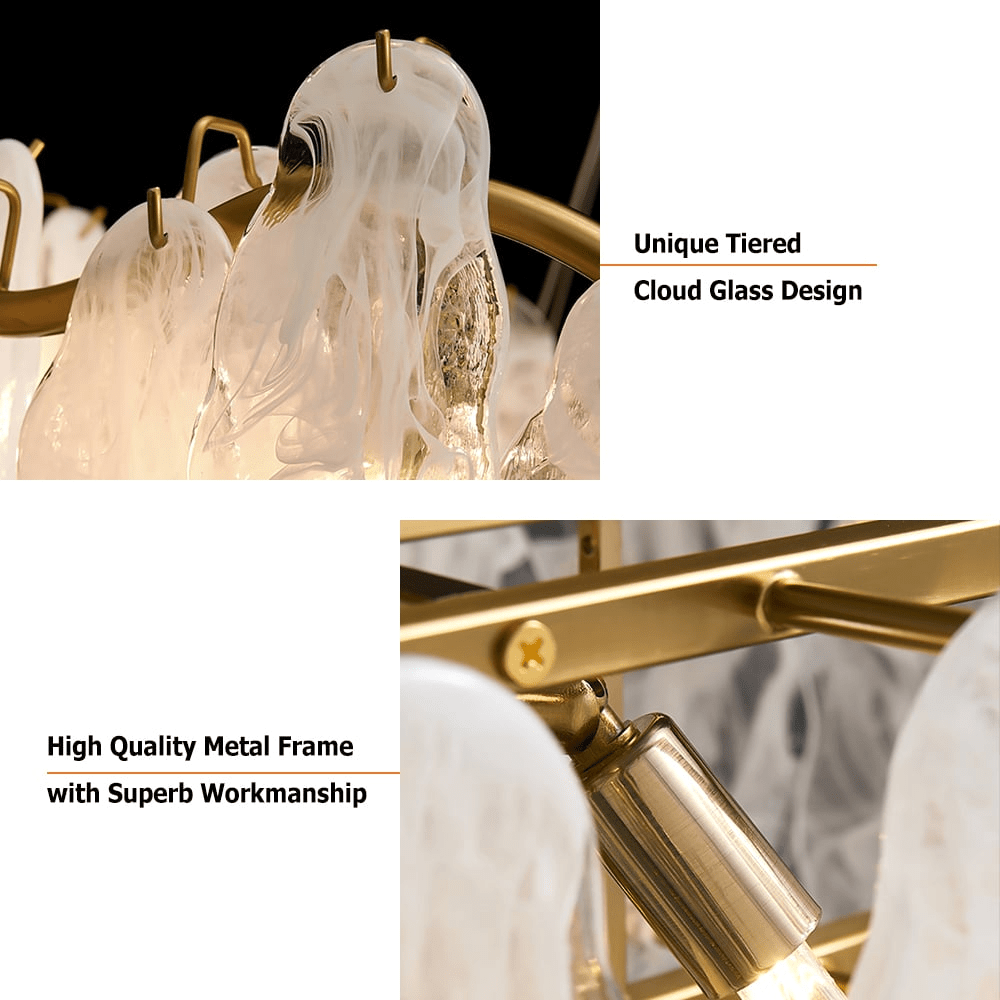 Lustre contemporâneo de vidro com 6 luminárias e nuvens com fios reguláveis