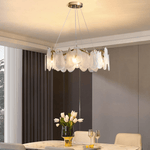 Lustre contemporâneo de vidro com 6 luminárias e nuvens com fios reguláveis