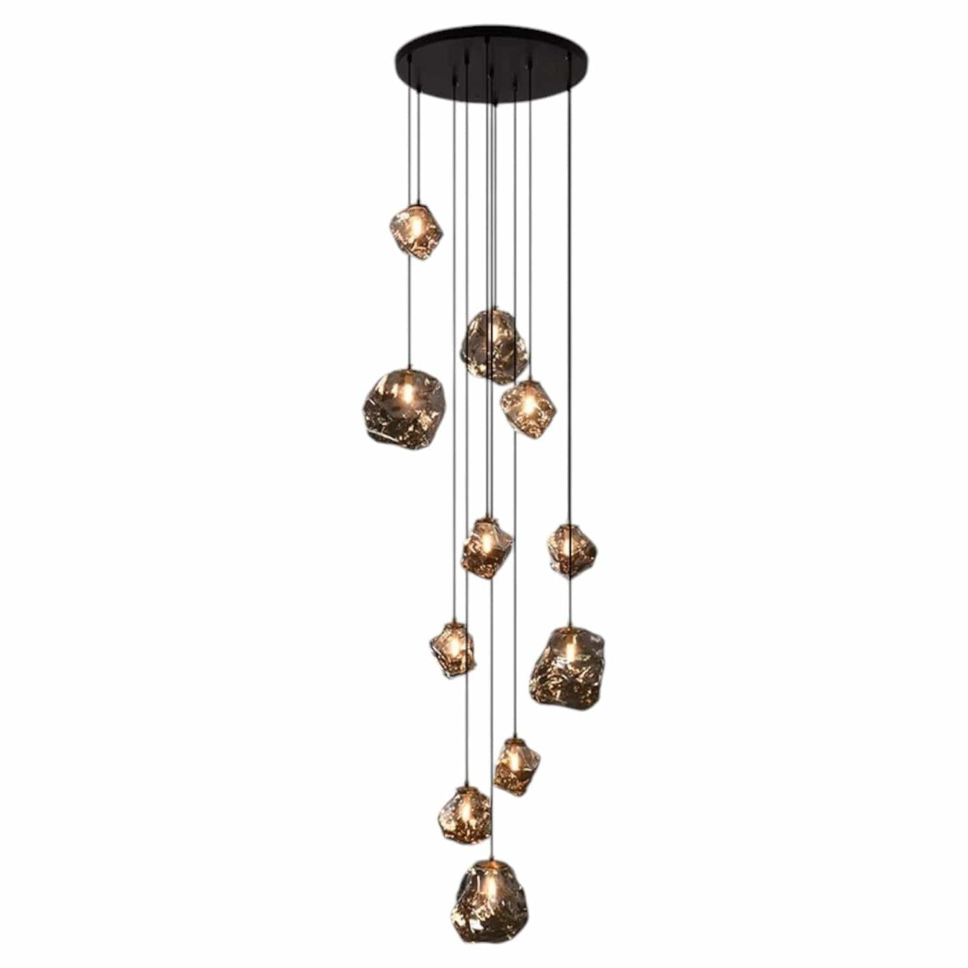Lustre contemporâneo para escada 11 Lâmpadas - Diâmetro 50cm x Altura 200cm ( ø19.69" x H78.74") - 77W Cinza fumê