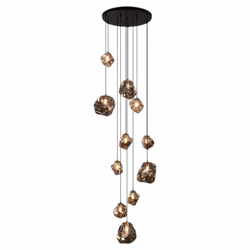 Lustre contemporâneo para escada 11 Lâmpadas - Diâmetro 50cm x Altura 200cm ( ø19.69" x H78.74") - 77W Cinza fumê