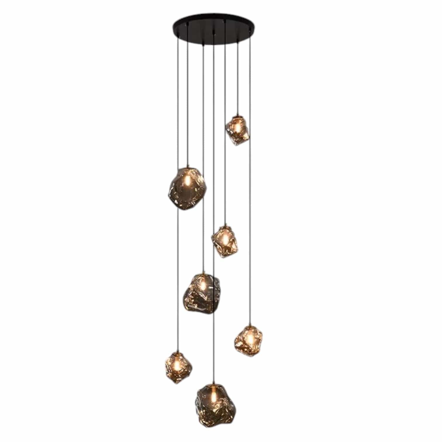 Lustre contemporâneo para escada 7 Lâmpadas - Diâmetro 40cm x Altura 200cm ( ø15.75" x H78.74") - 49W Cinza fumê