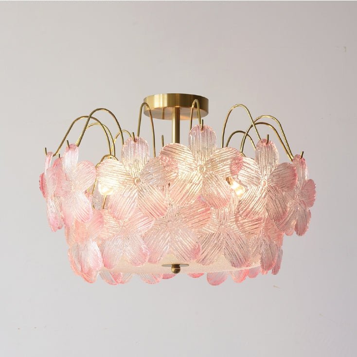 Lustre de Flores Vintage em Vidro Pintado para Sala de Estar Rosa