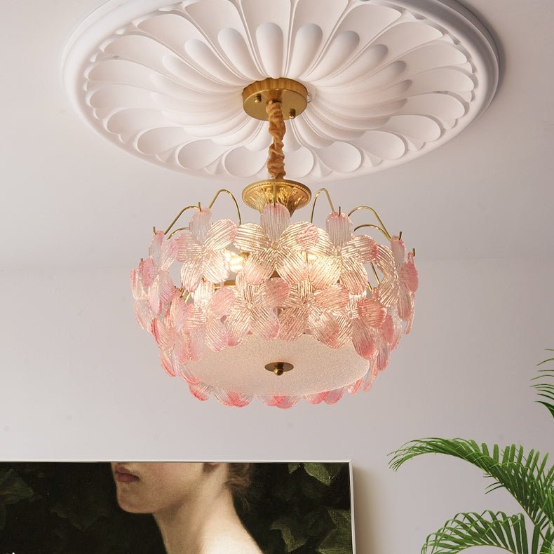Lustre de Flores Vintage em Vidro Pintado para Sala de Estar
