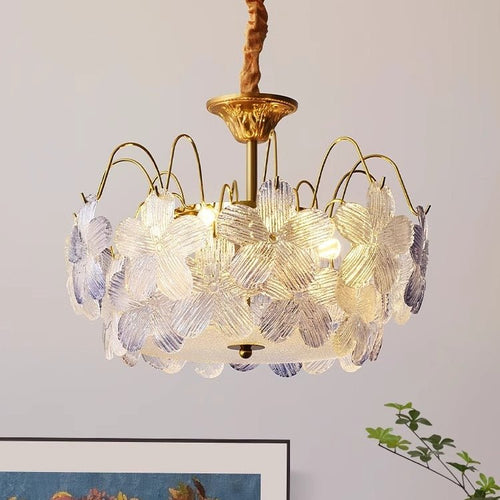 Lustre de Flores Vintage em Vidro Pintado para Sala de Estar