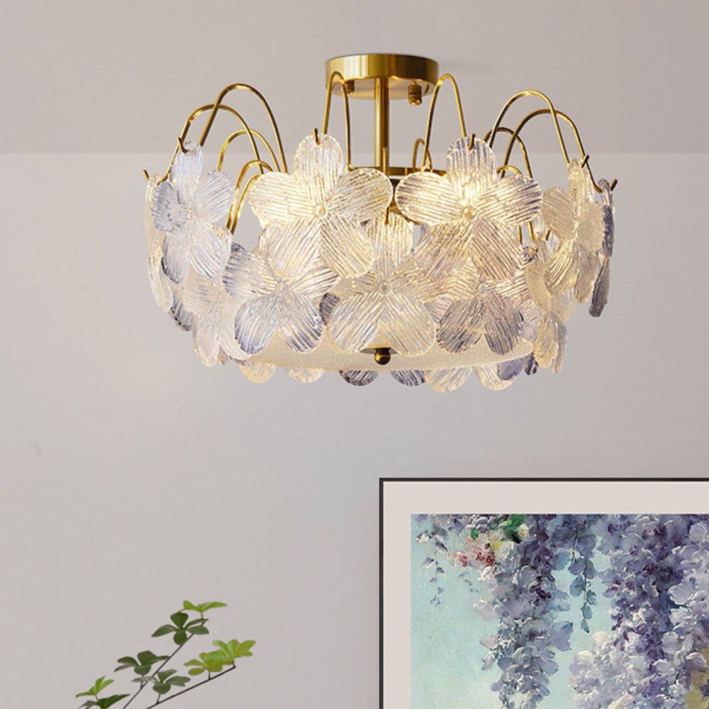 Lustre de Flores Vintage em Vidro Pintado para Sala de Estar