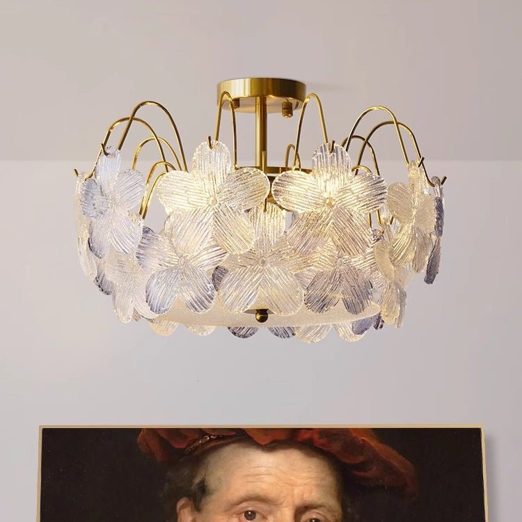 Lustre de Flores Vintage em Vidro Pintado para Sala de Estar