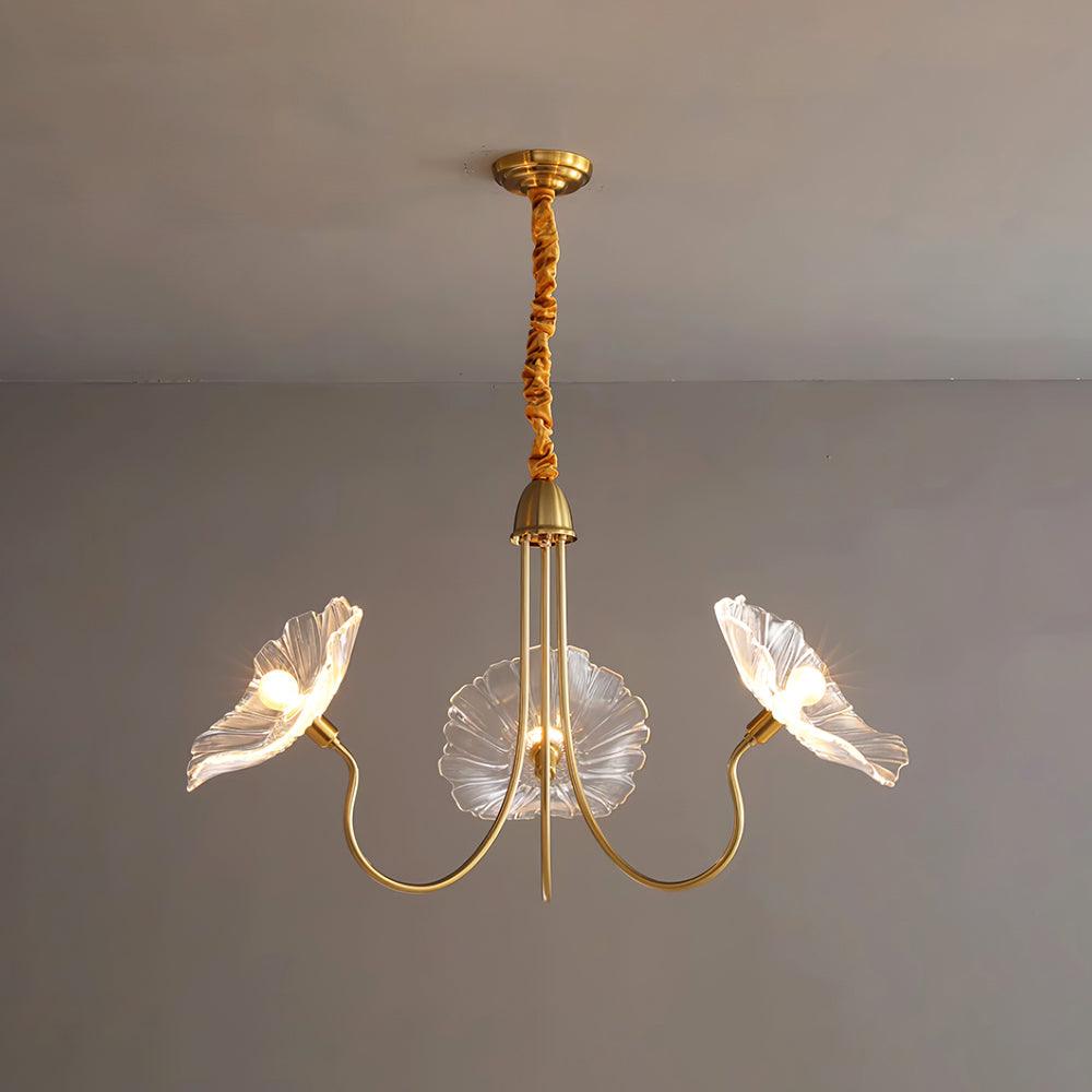 Lustre de Flores em Vidro Murano 3 Braços Diâmetro 90cm x Altura 55cm ∅ 35.4″ x Altura 21.7″ Ouro & Transparente