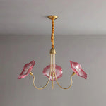 Lustre de Flores em Vidro Murano 3 Braços Diâmetro 90cm x Altura 55cm ∅ 35.4″ x Altura 21.7″ Ouro e rosa
