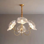 Lustre de Flores em Vidro Murano 6 Braços Diâmetro 90cm x Altura 55cm ∅ 35.4″ x Altura 21.7″ Ouro & Transparente