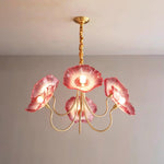 Lustre de Flores em Vidro Murano 6 Braços Diâmetro 90cm x Altura 55cm ∅ 35.4″ x Altura 21.7″ Ouro e rosa