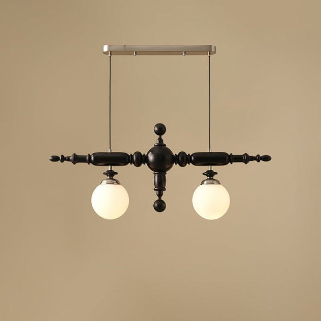 Lustre de Madeira Cambridge 2 Lâmpadas L 35" x A 15.7" L 89cm x A 40cm Preto e cromo